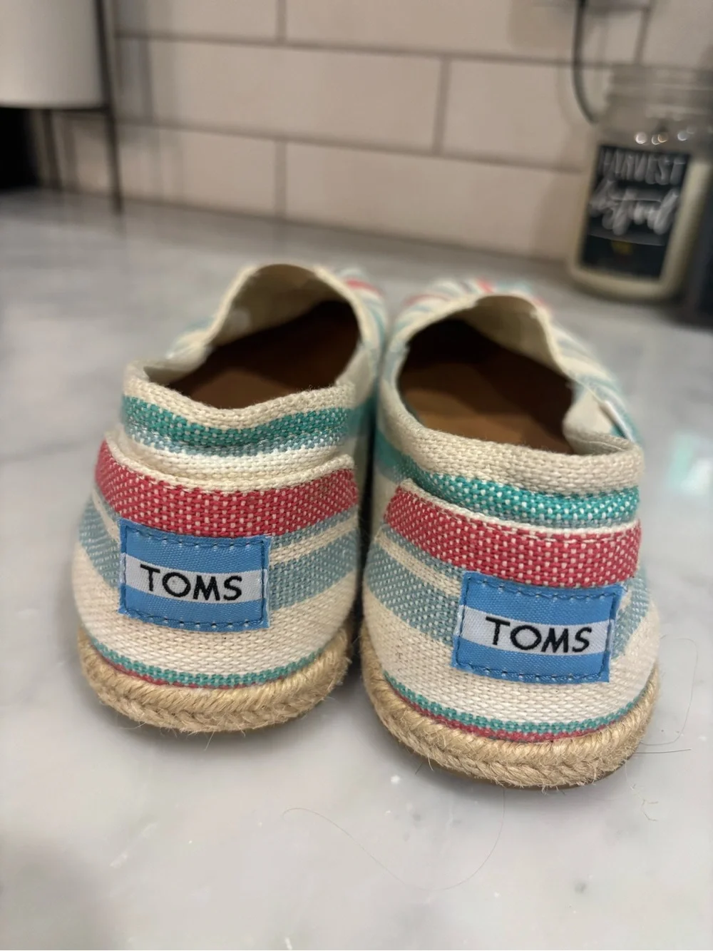 🌸TOMS Women's Striped Canvas‎ Espadrilles in Cream, Teal & Coral